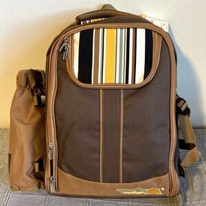 NEW Apollo Walker Picnic Backpack 4 Person Set Cooler Wine Holder Blanket Brown